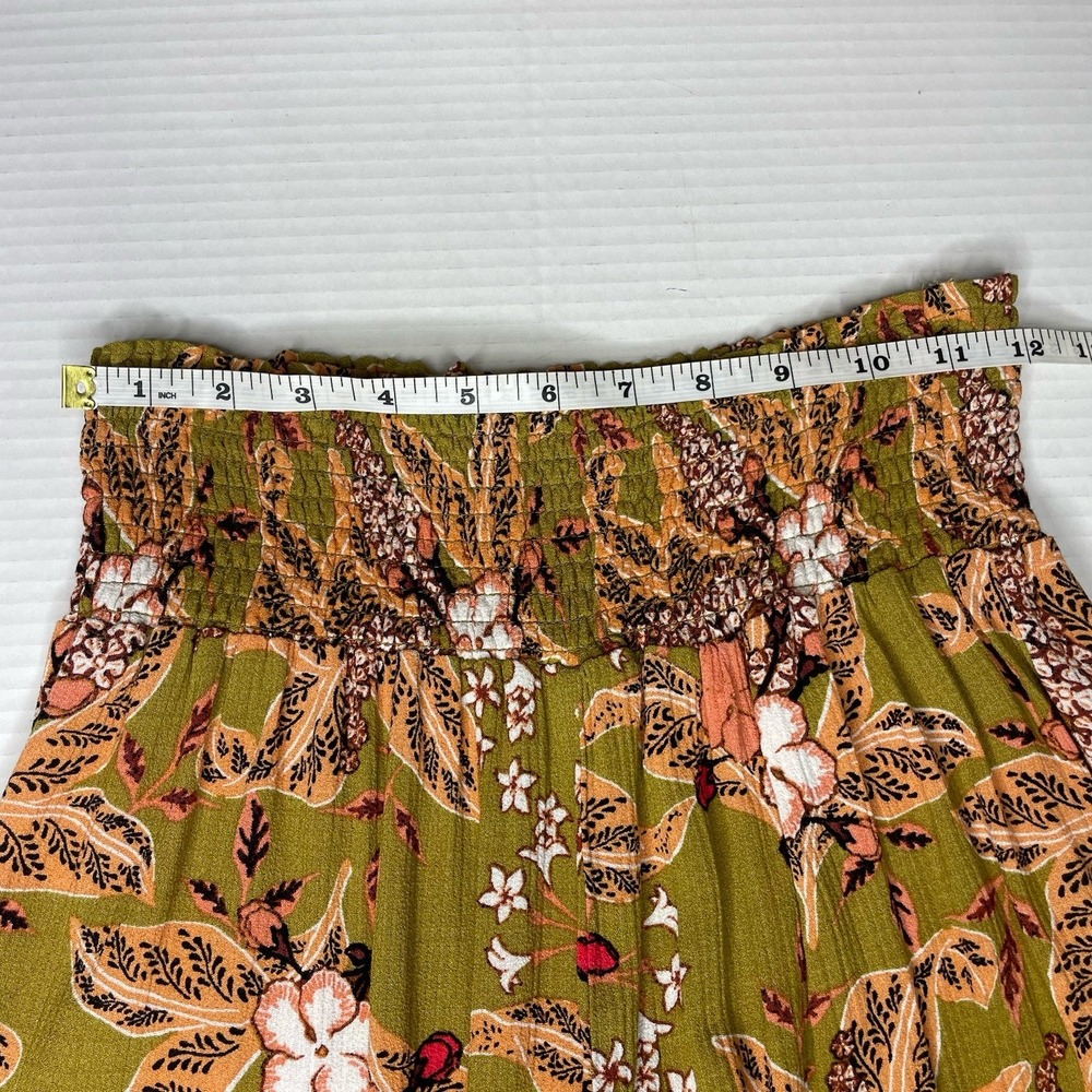Women's Wide Leg Palazzo Flowy Pants Boho Size L Olive Green Floral Tropical - Picture 10 of 14